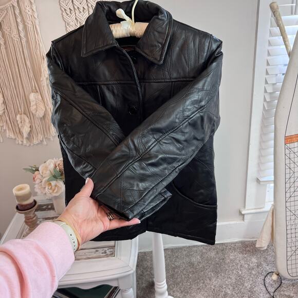 Tudor Court Vintage Patchwork Leather Jacket Sz. Sm. Petite SI-776 - Picture 3 of 11